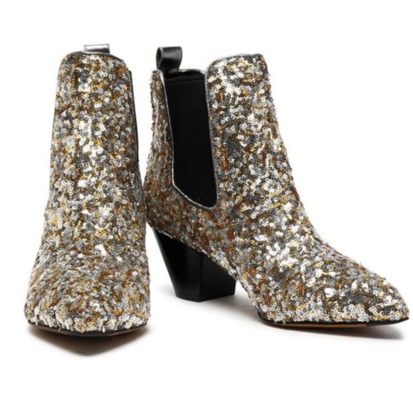 Marc Jacobs Shoes - NIB! Marc Jacobs Gold Silver Sz 8.5 SEQUIN Cowboy Western Chelsea Ankle Boot